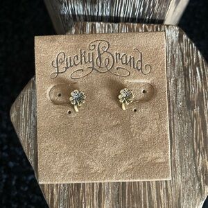 Ret. LUCKY BRAND Sterling Silver Post Brass Four Leaf Clover Stud Peace EARRINGS